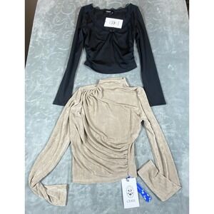 Cider Ruched Cropped Long Sleeve Top XS Date Night Dressy Lace Lot Of 2 New Tags